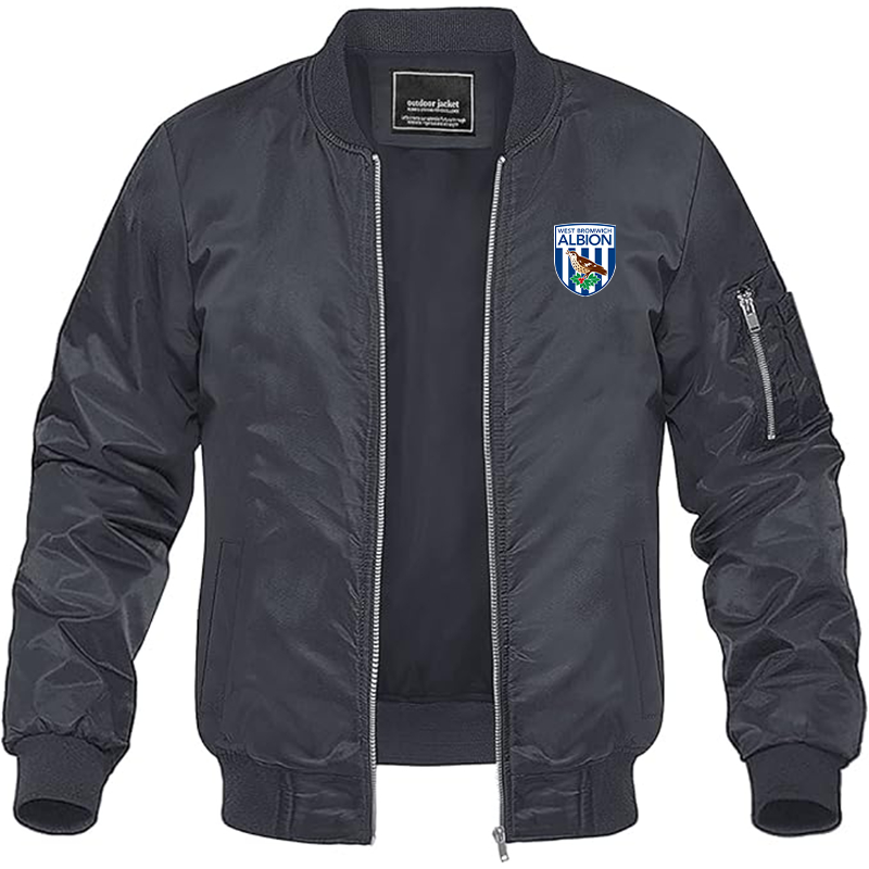 Men's West Bromwich Albion Soccer Lightweight Bomber Jacket Windbreaker Softshell Varsity Jacket Coat
